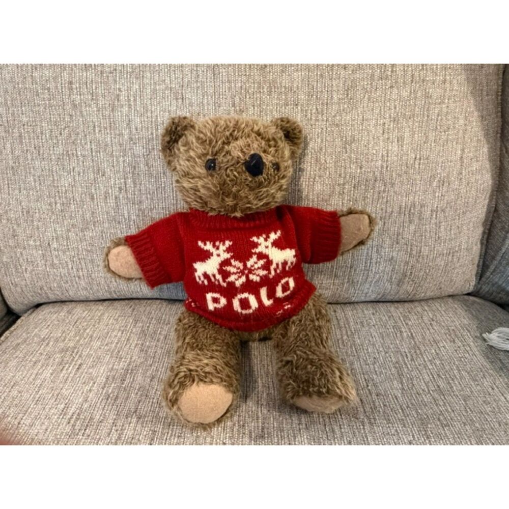 Ralph Lauren POLO Teddy Bear Jointed Legs 14" Red Sweater 1998 Vintage